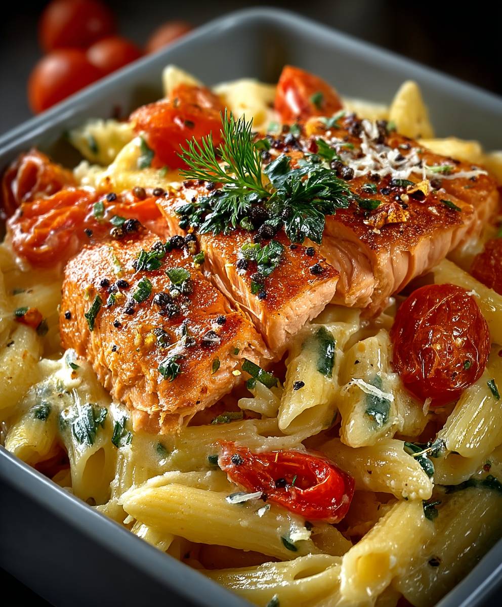 Ofen Lachs Pasta Tomaten
