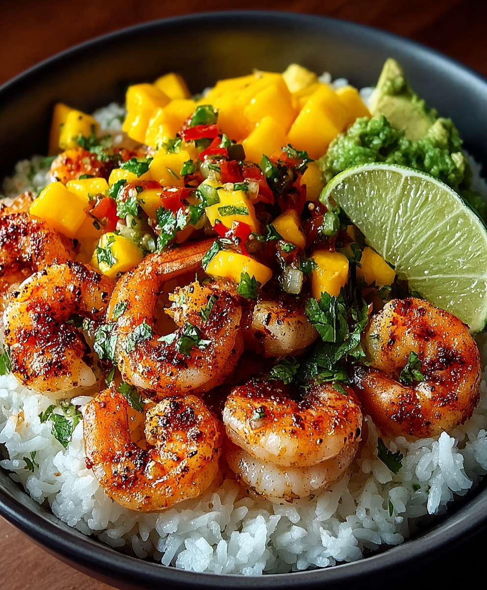 Garnelen Mango Salsa Reisbowl
