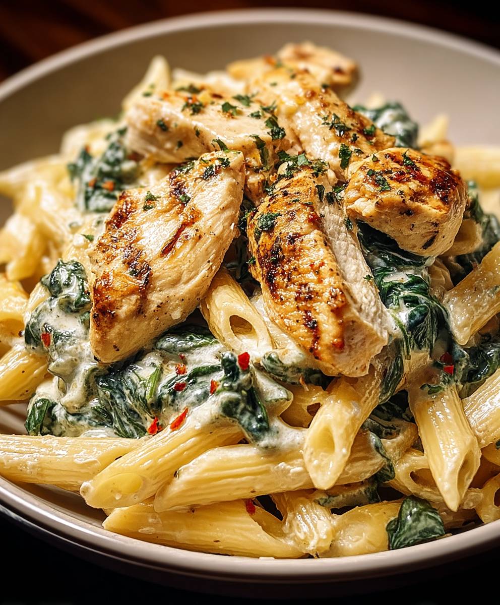 Frischkäse Spinat Hähnchen Pasta