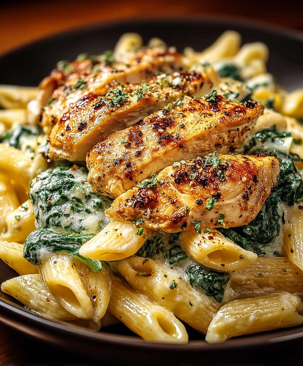 Frischkäse Spinat Hähnchen Pasta