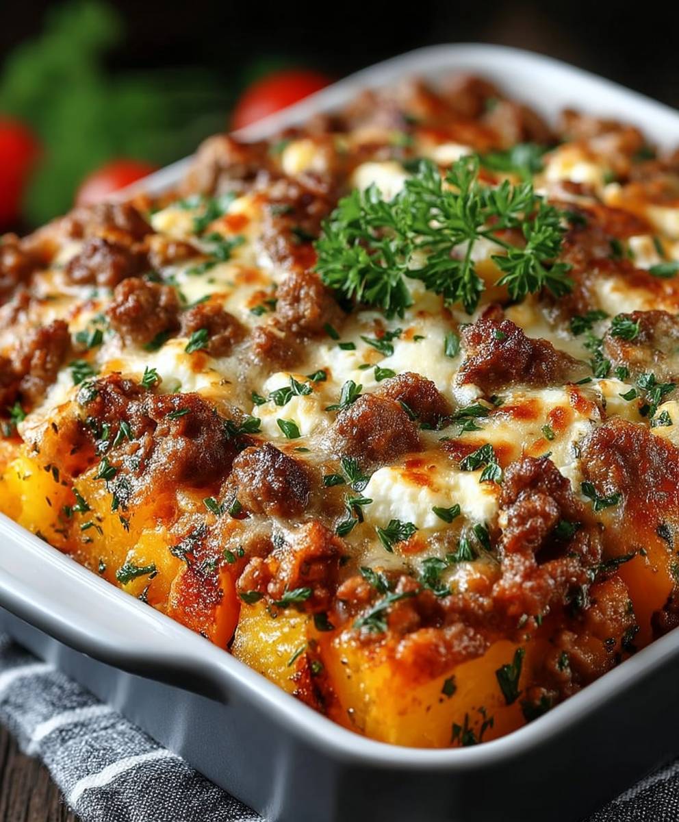 Süßkartoffel Hackfleisch Auflauf Feta