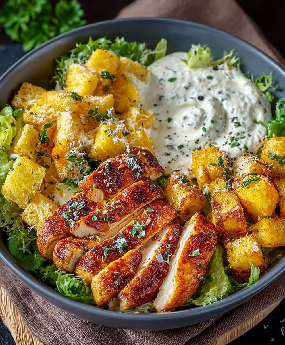 Caesar Hähnchen Bowl knusprig