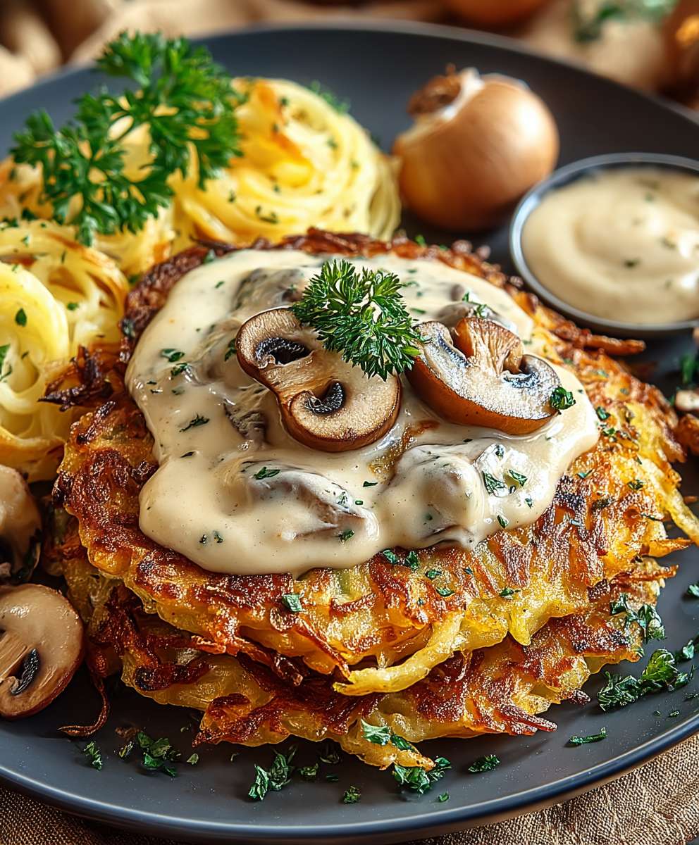 Mozzarella Rösti Pilzrahmsoße