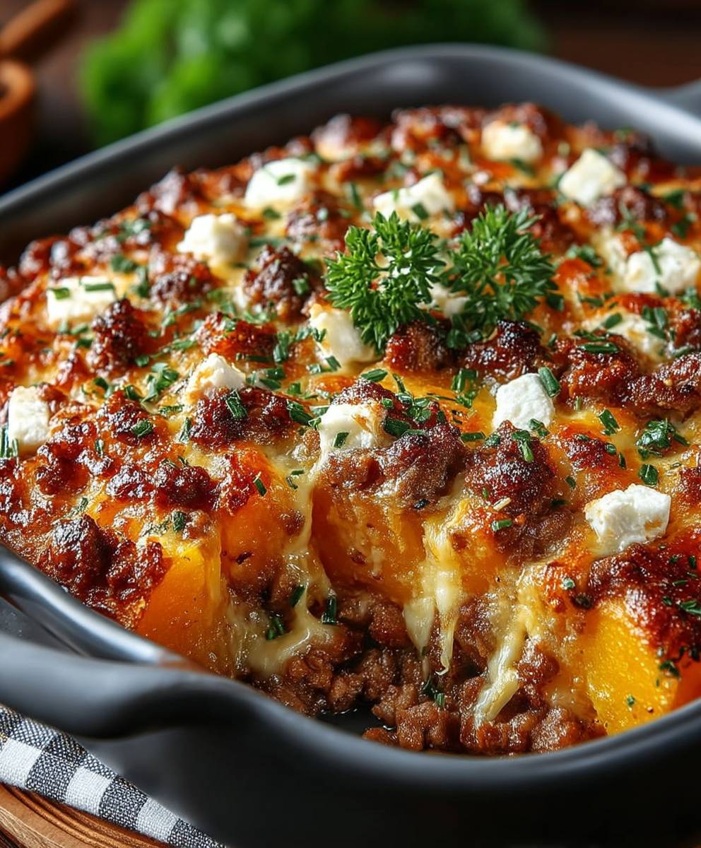Süßkartoffel Hackfleisch Auflauf Feta