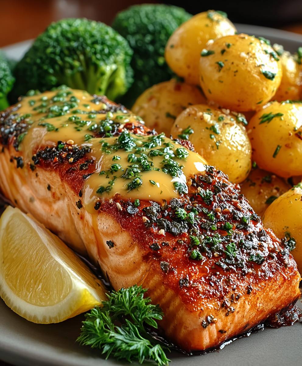 Zitronenbutterlachs Kartoffeln Brokkoli