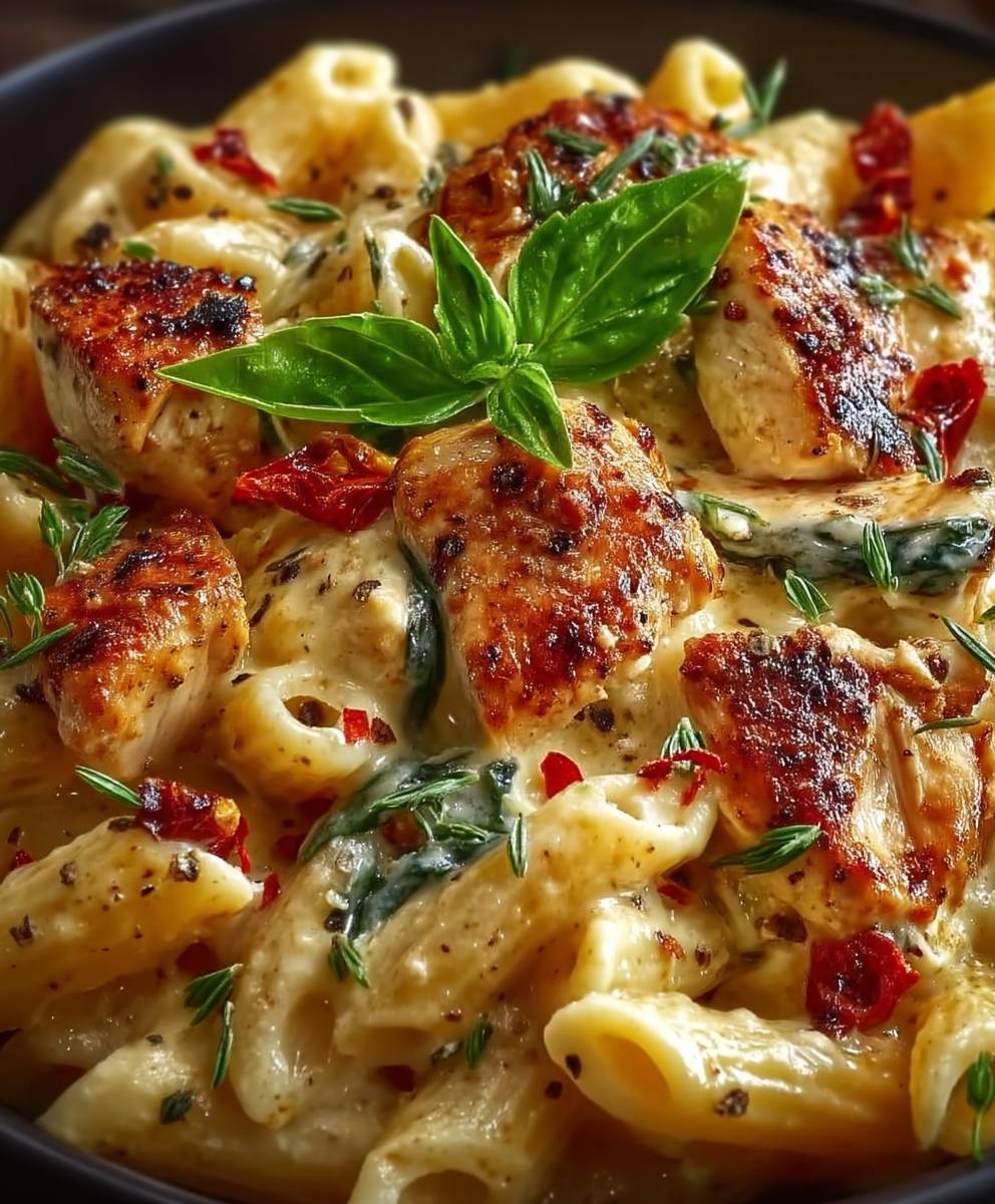 Hähnchen Mozzarella Pasta überbacken