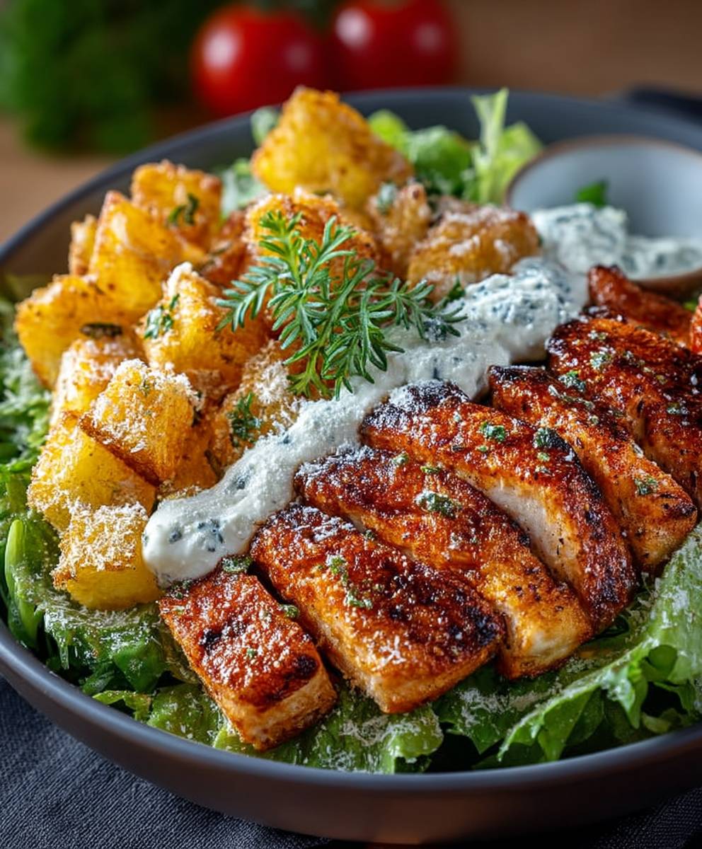 Caesar Hähnchen Bowl knusprig