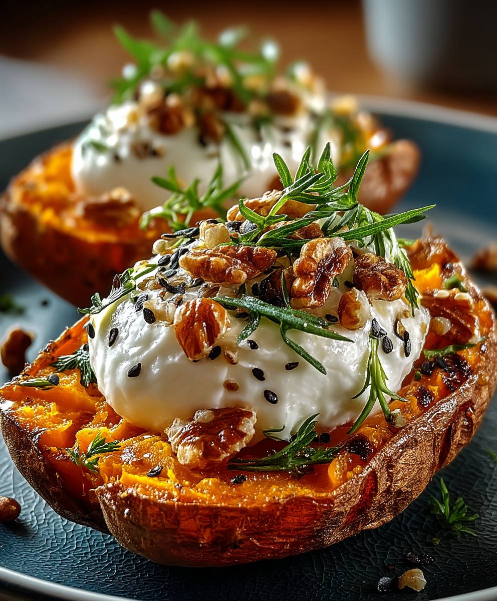 Gefüllte Süßkartoffel Burrata