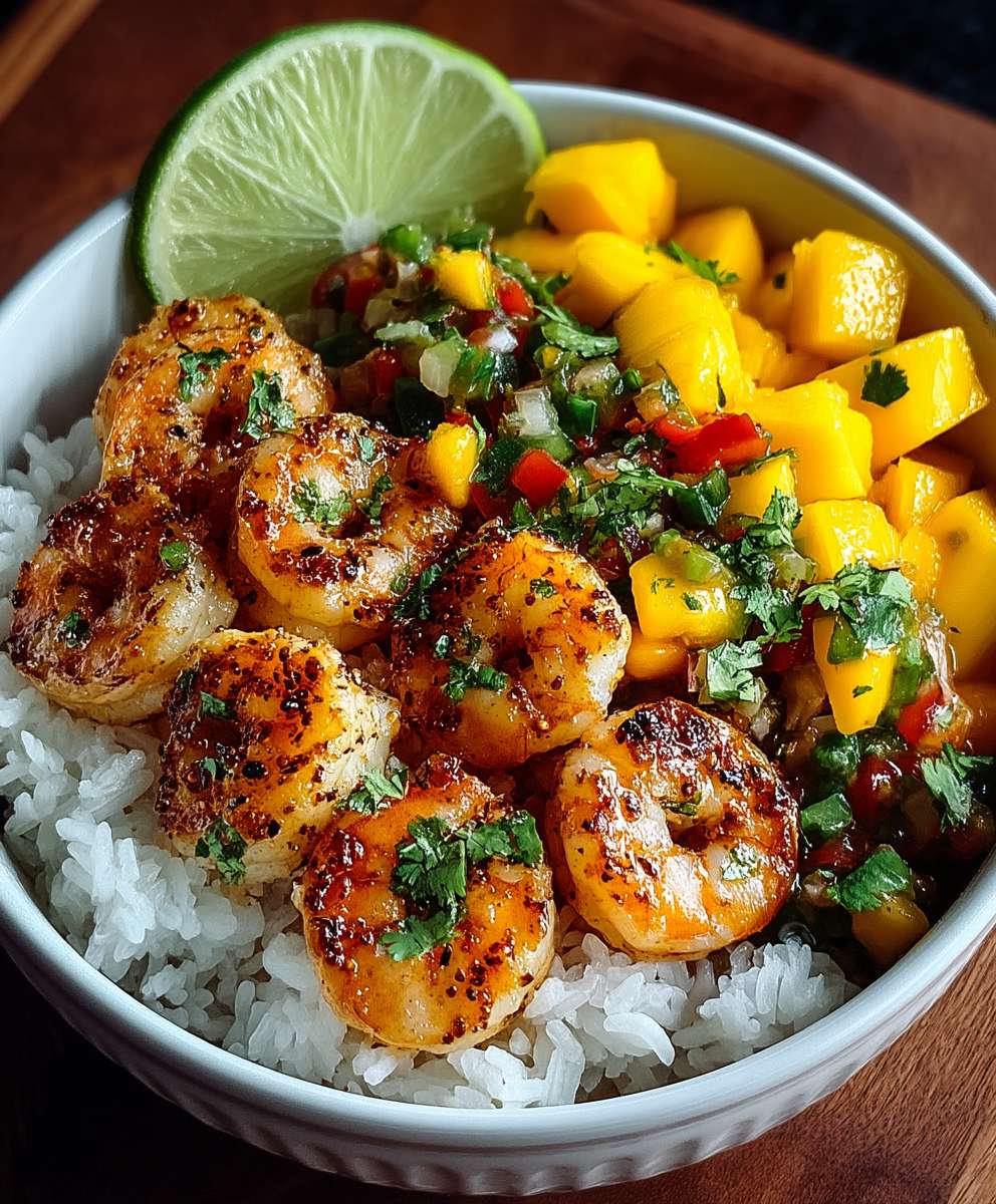 Garnelen Mango Salsa Reisbowl
