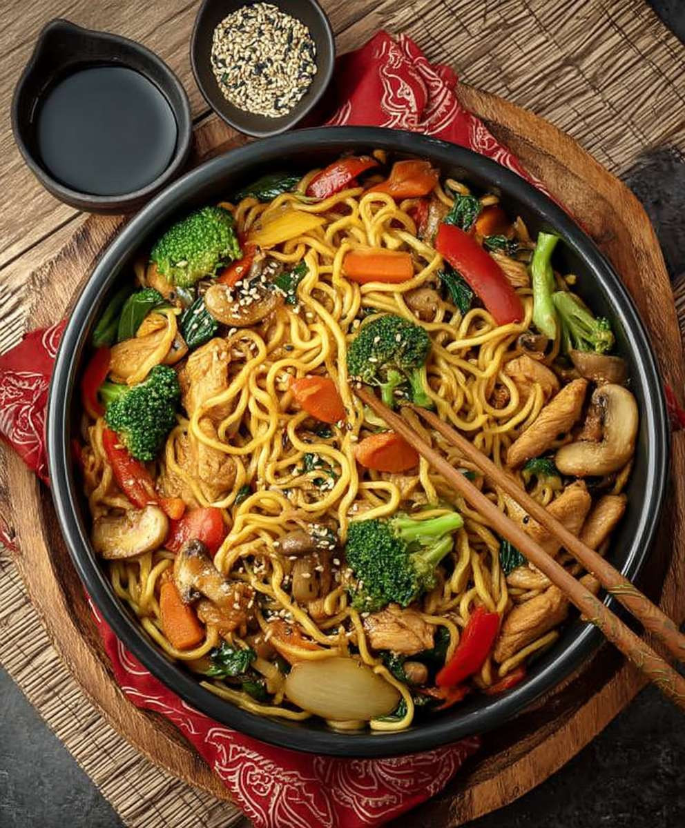 Asia Nudelpfanne mit Hähnchen