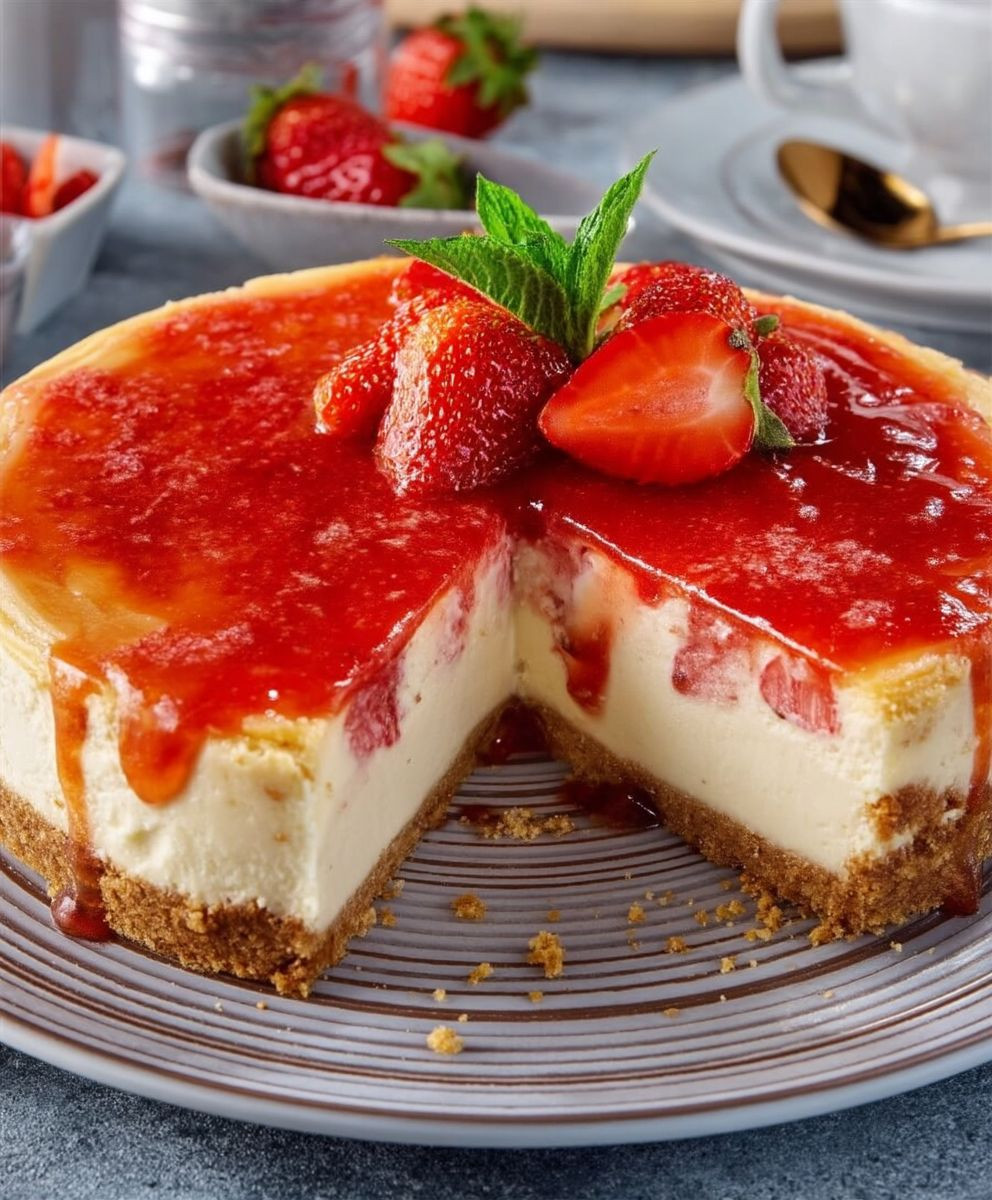 Erdbeer Cheesecake mit Keksboden