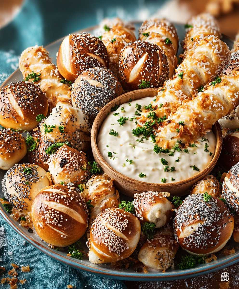 Laugenkonfekt mit Zwiebel Dip