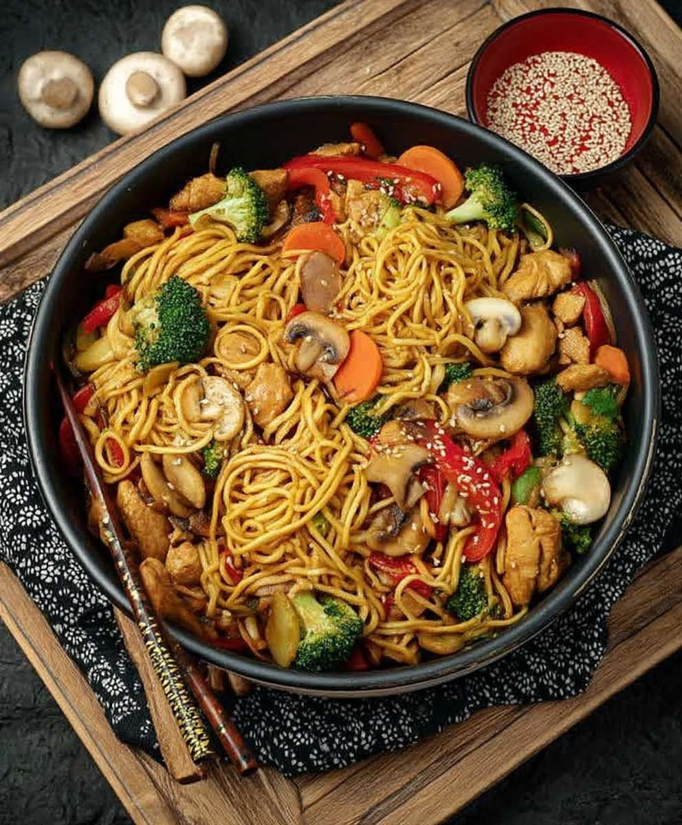 Asia Nudelpfanne mit Hähnchen