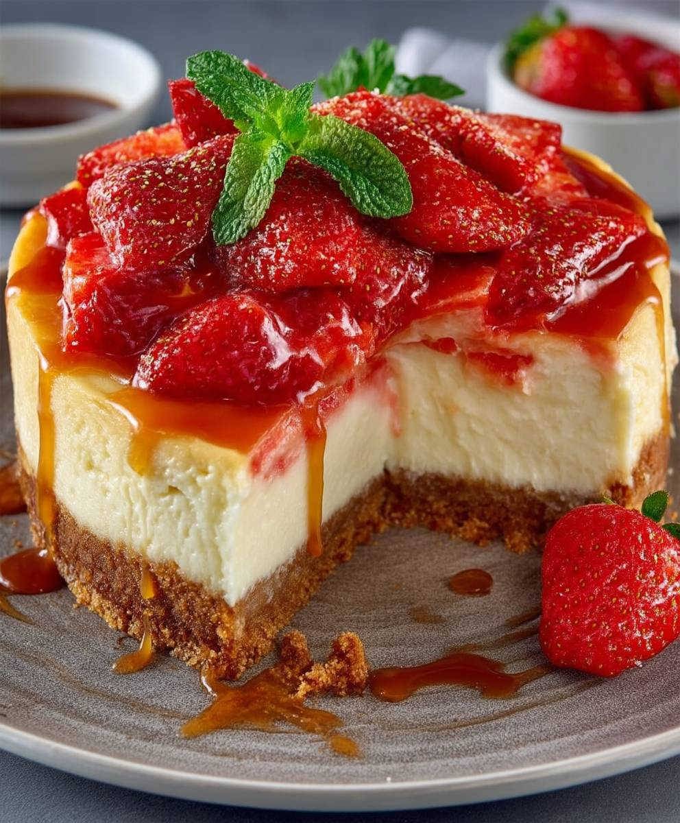 Erdbeer Cheesecake mit Keksboden