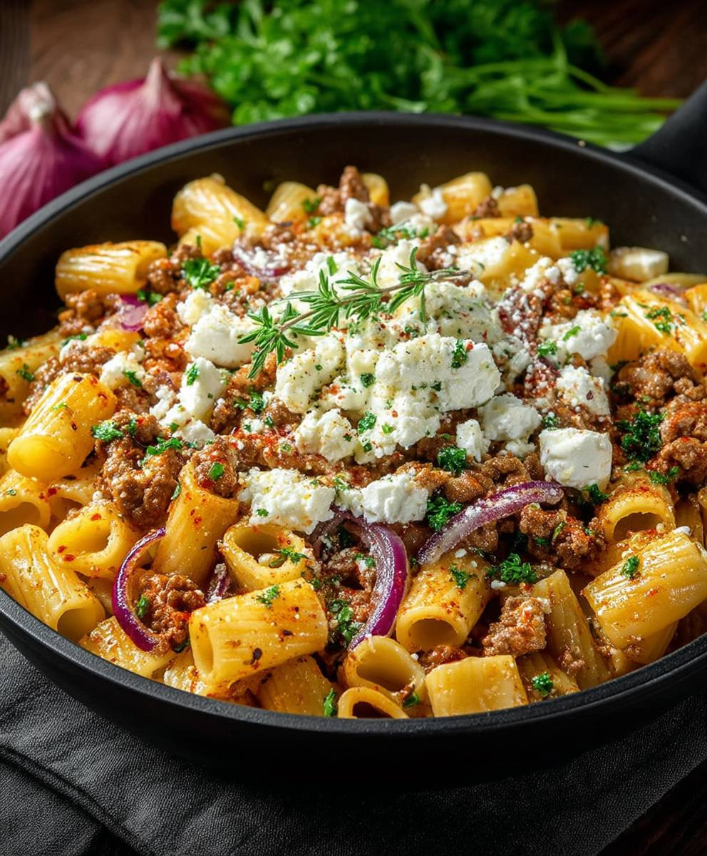 Nudel Hackfleisch Pfanne Feta