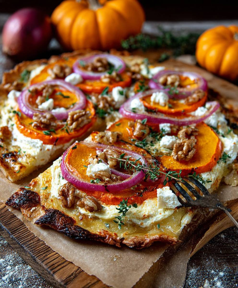 Kürbis Flammkuchen mit Feta