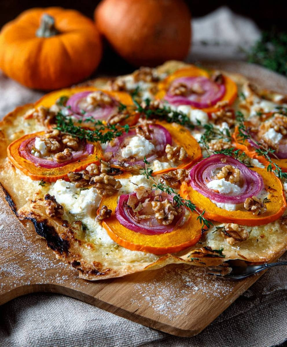Kürbis Flammkuchen mit Feta