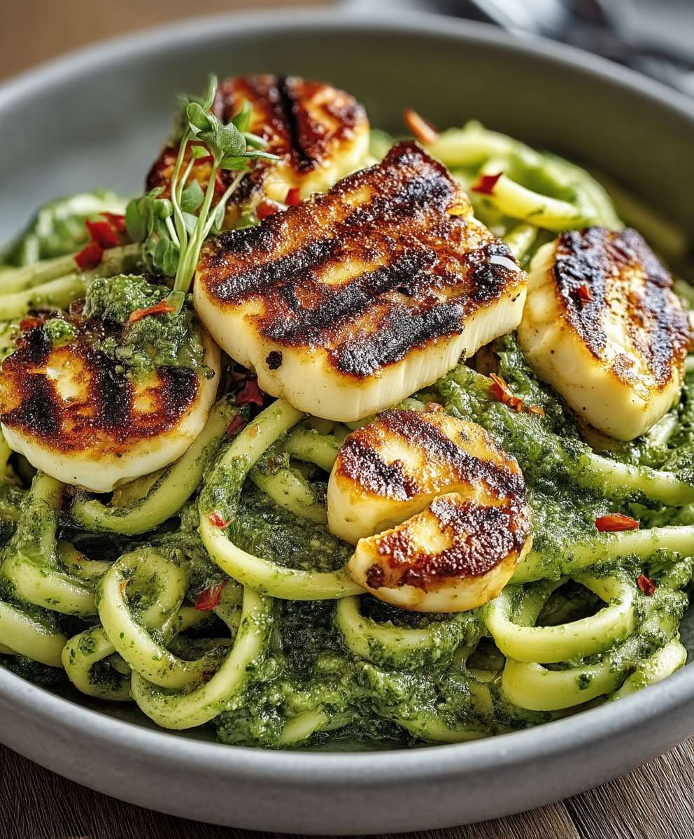 Halloumi Zucchini Pesto Nudeln