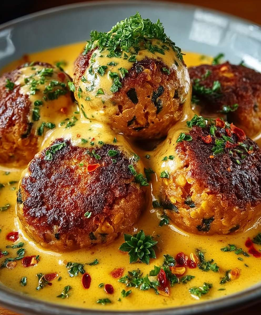 Vegane Linsenknödel Curry Sauce