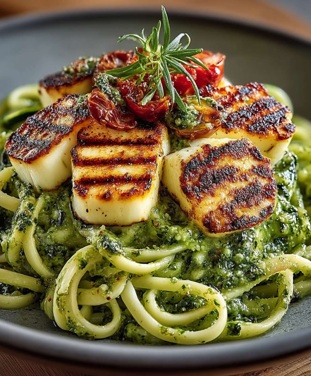 Halloumi Zucchini Pesto Nudeln