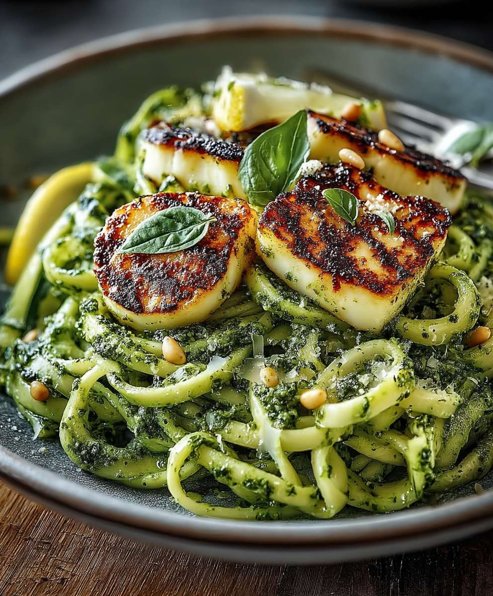 Halloumi Zucchini Pesto Nudeln