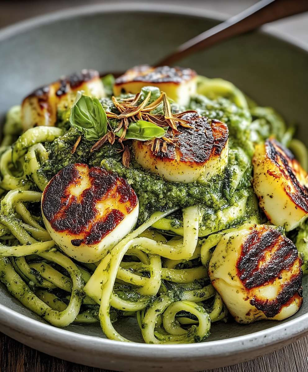 Halloumi Zucchini Pesto Nudeln