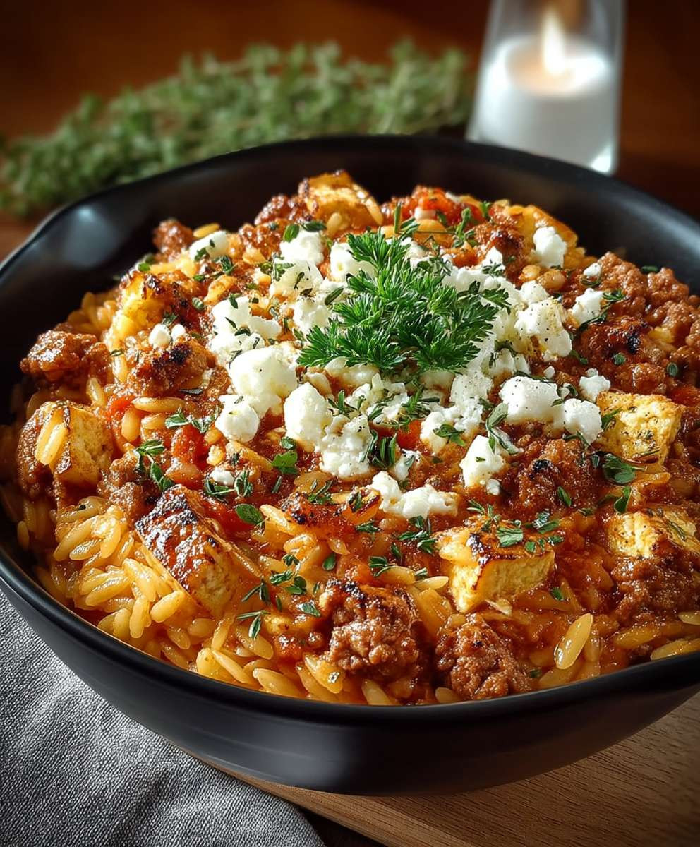 Griechischer Hackfleischauflauf Kritharaki Feta