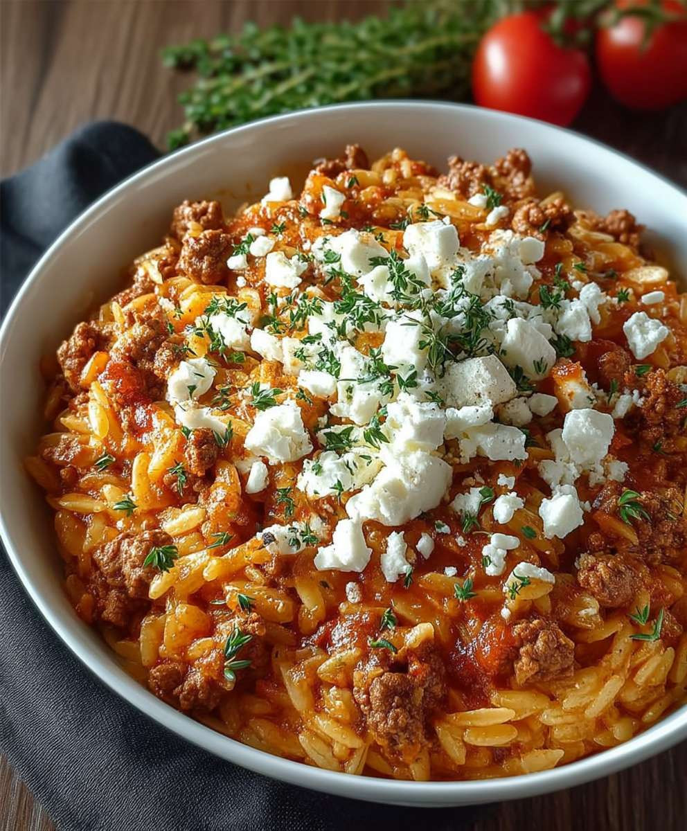 Griechischer Hackfleischauflauf Kritharaki Feta