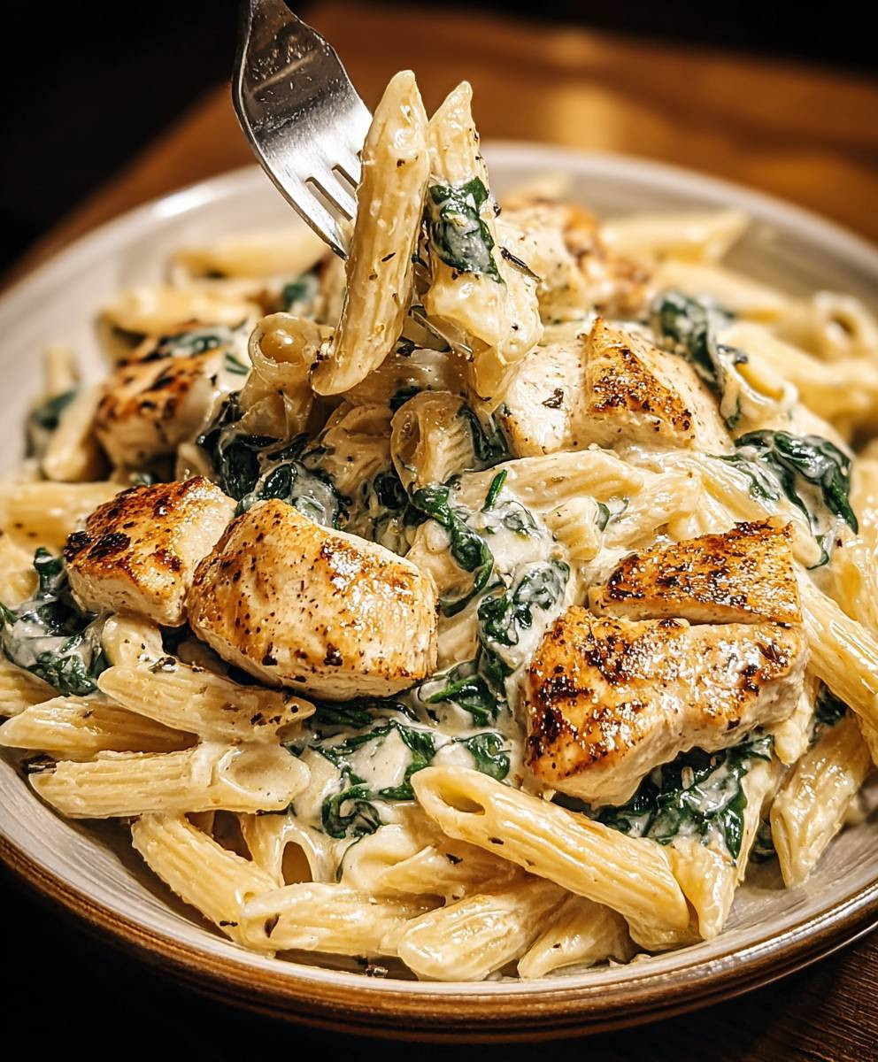Frischkäse Spinat Hähnchen Pasta
