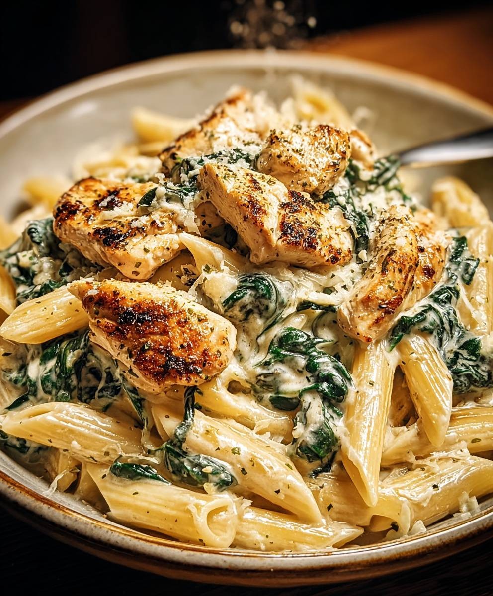 Frischkäse Spinat Hähnchen Pasta