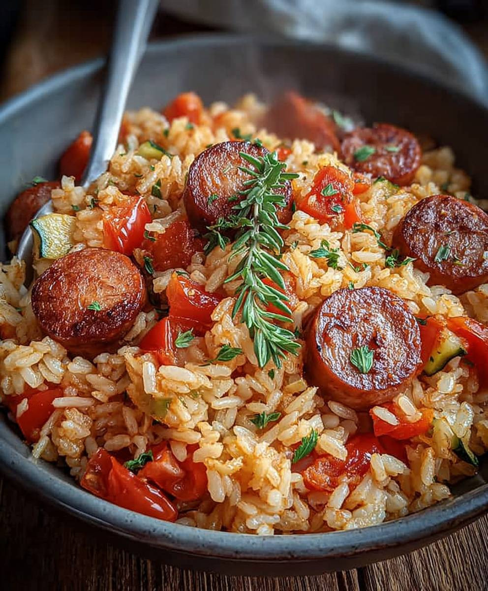 Wurst Reis Pfanne einfach zubereiten