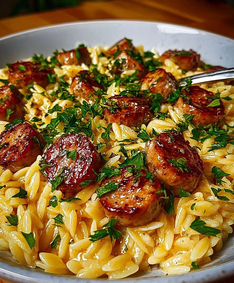 Knoblauchbutter Wurst Orzo