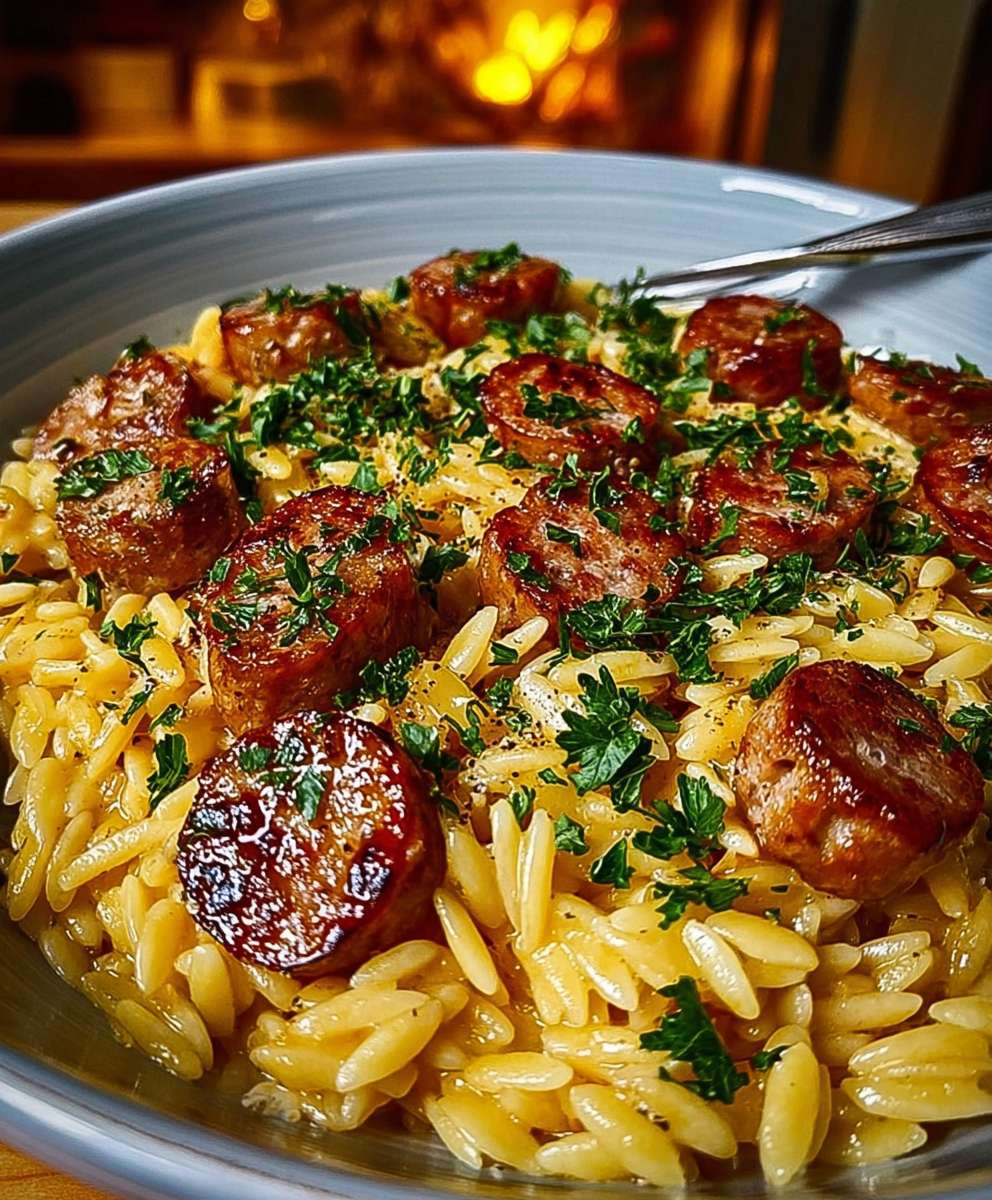 Knoblauchbutter Wurst Orzo