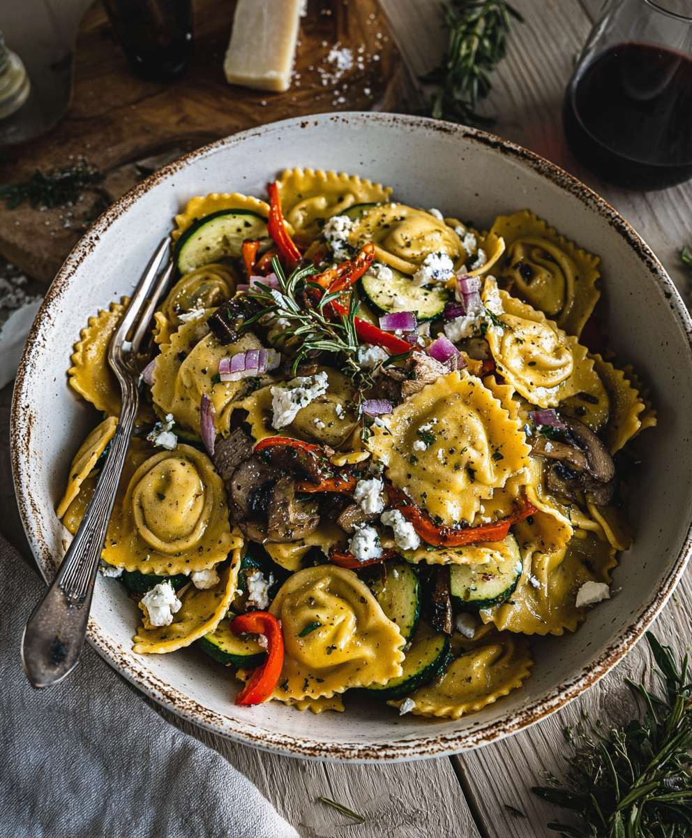 Antipasti Ravioli Salat einfach zubereiten
