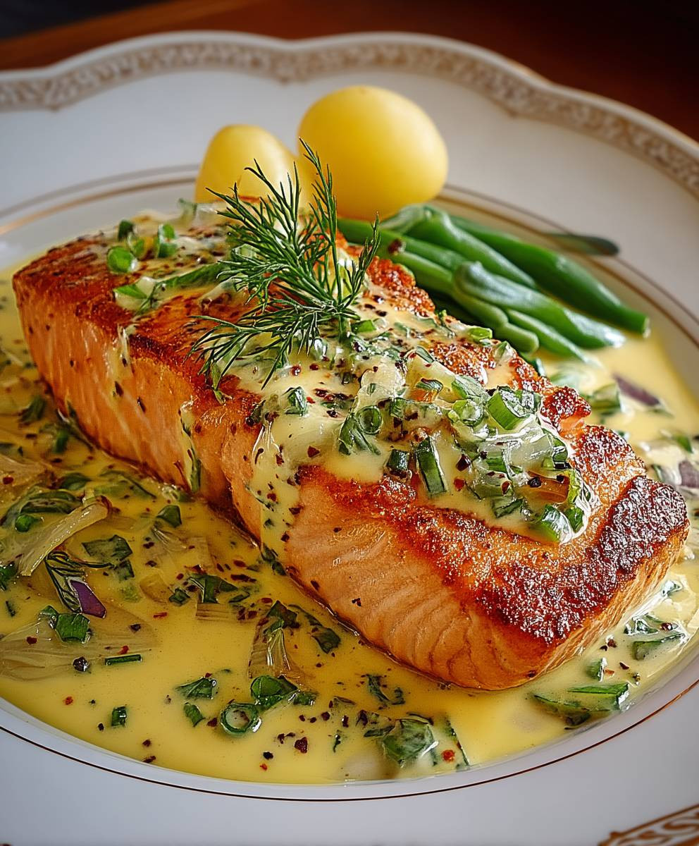 Lachs Frühlingszwiebel Sahnesoße