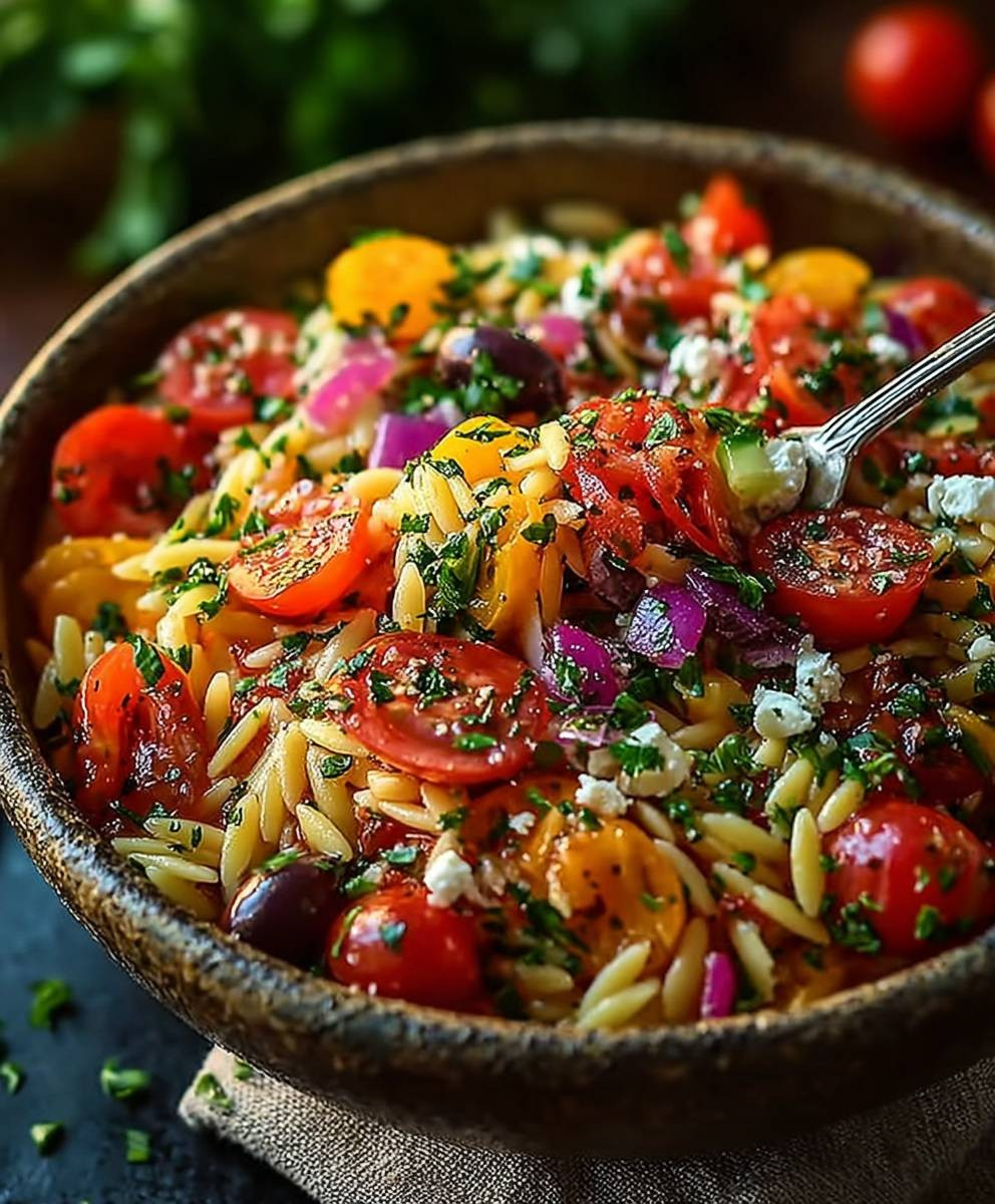 Mediterraner Orzo Salat Sommer