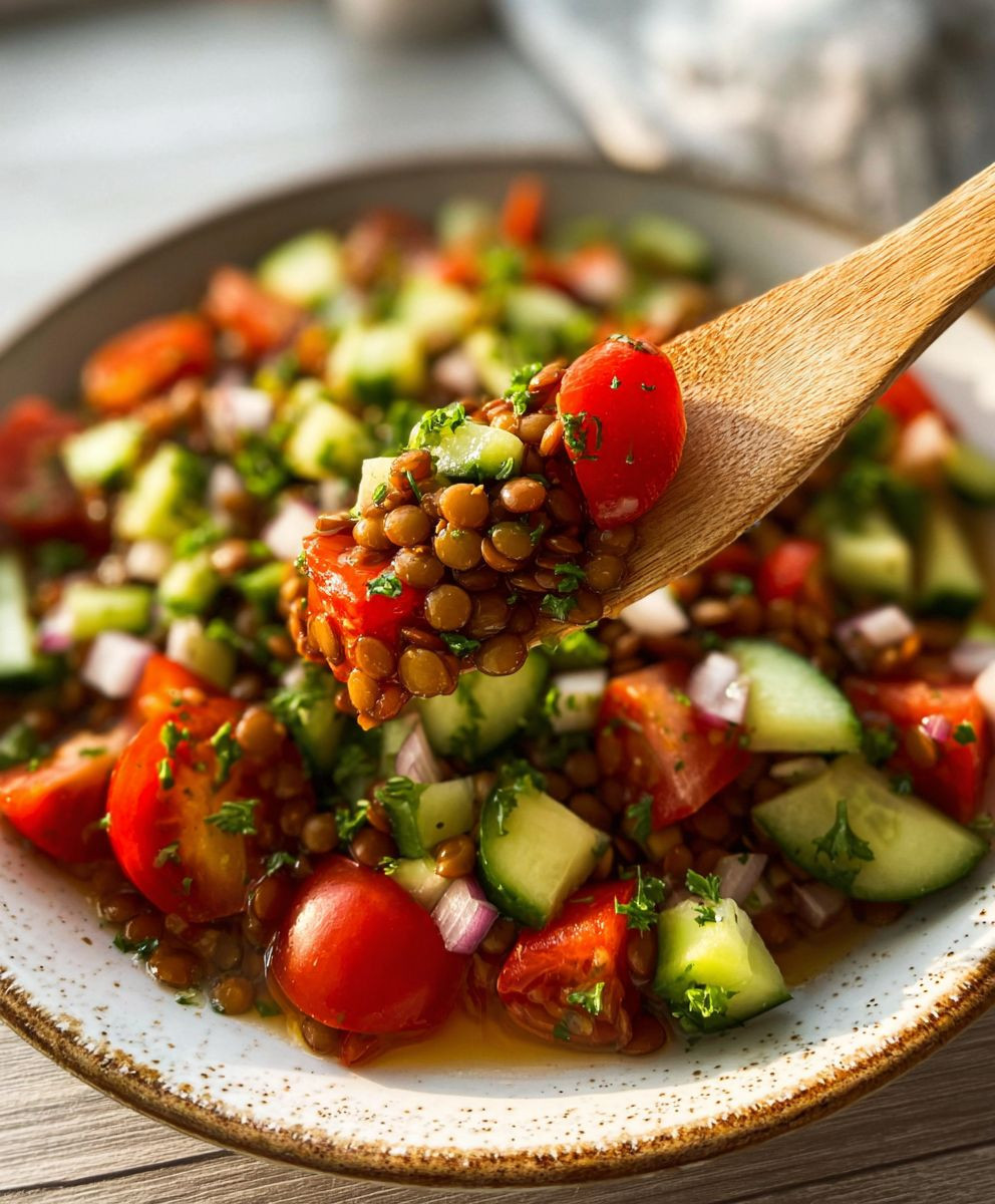 Linsensalat mit Tomaten Gurke