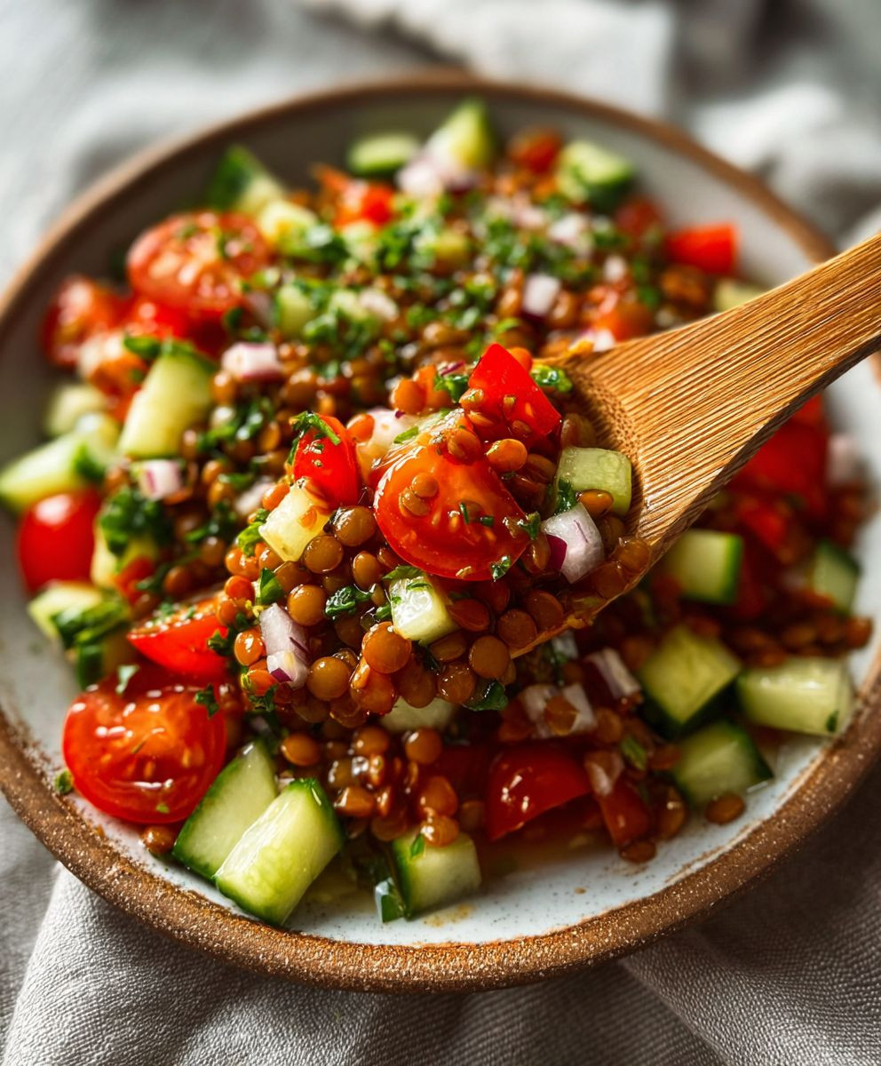 Linsensalat mit Tomaten Gurke