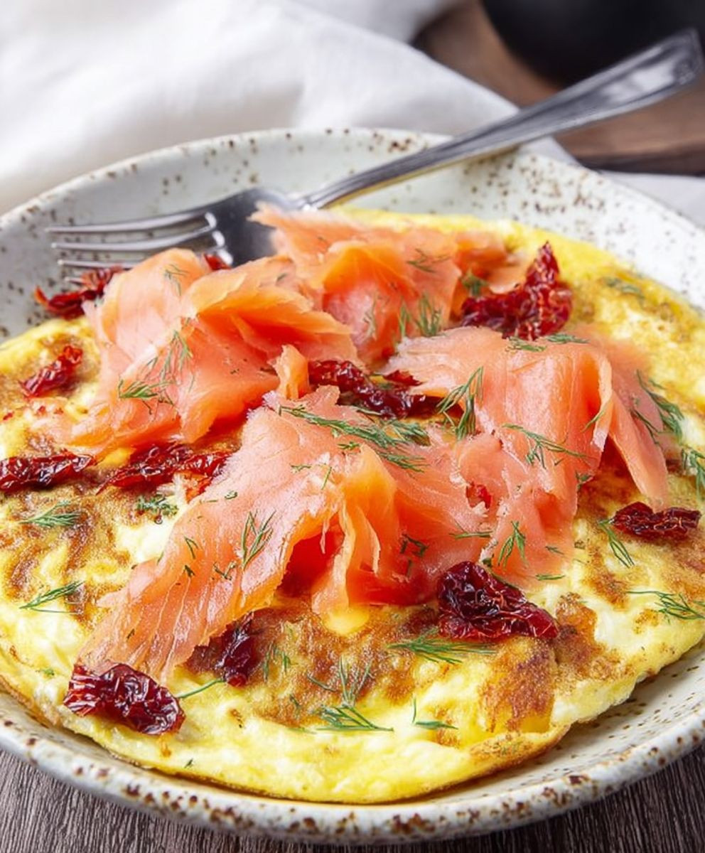 Omelett mit Räucherlachs Tomaten