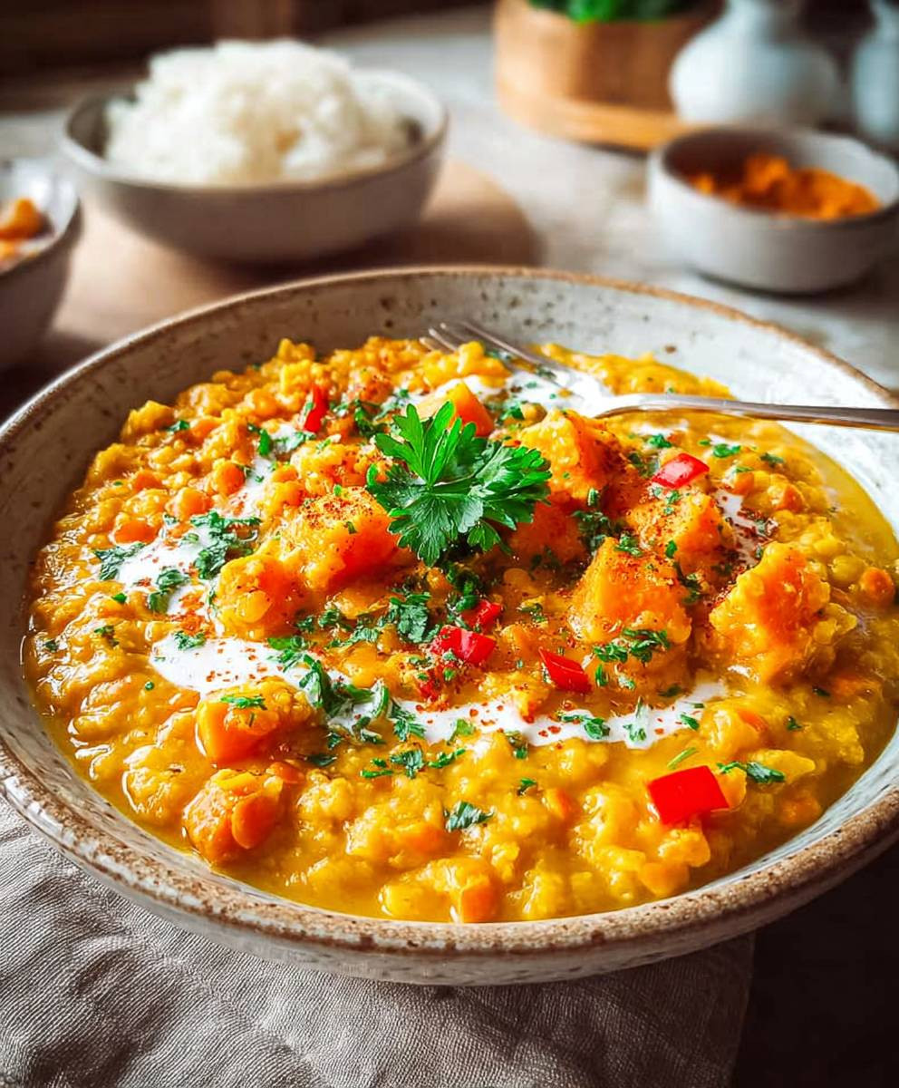 Süßkartoffel Linsen Curry Kokosmilch