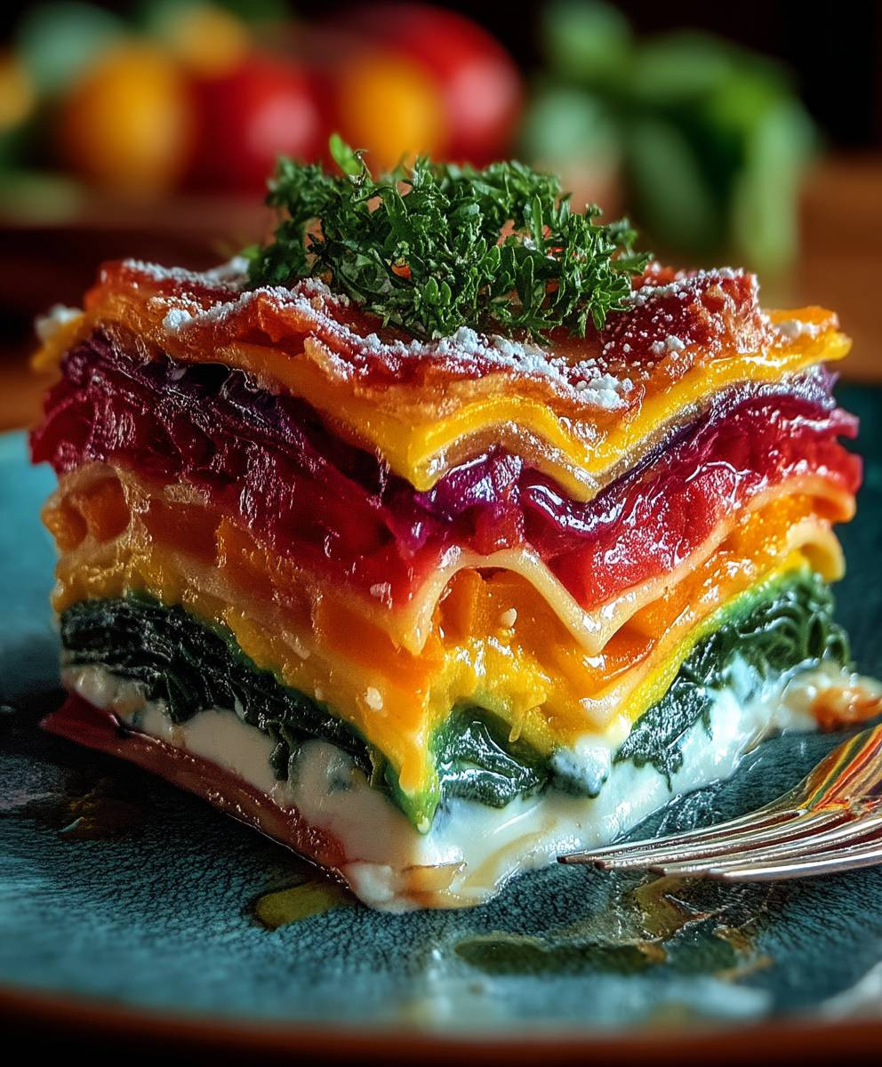 Regenbogen Lasagne bunt lecker