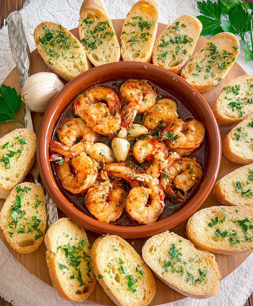 Spanische Knoblauchgarnelen mit Knoblauchtoast