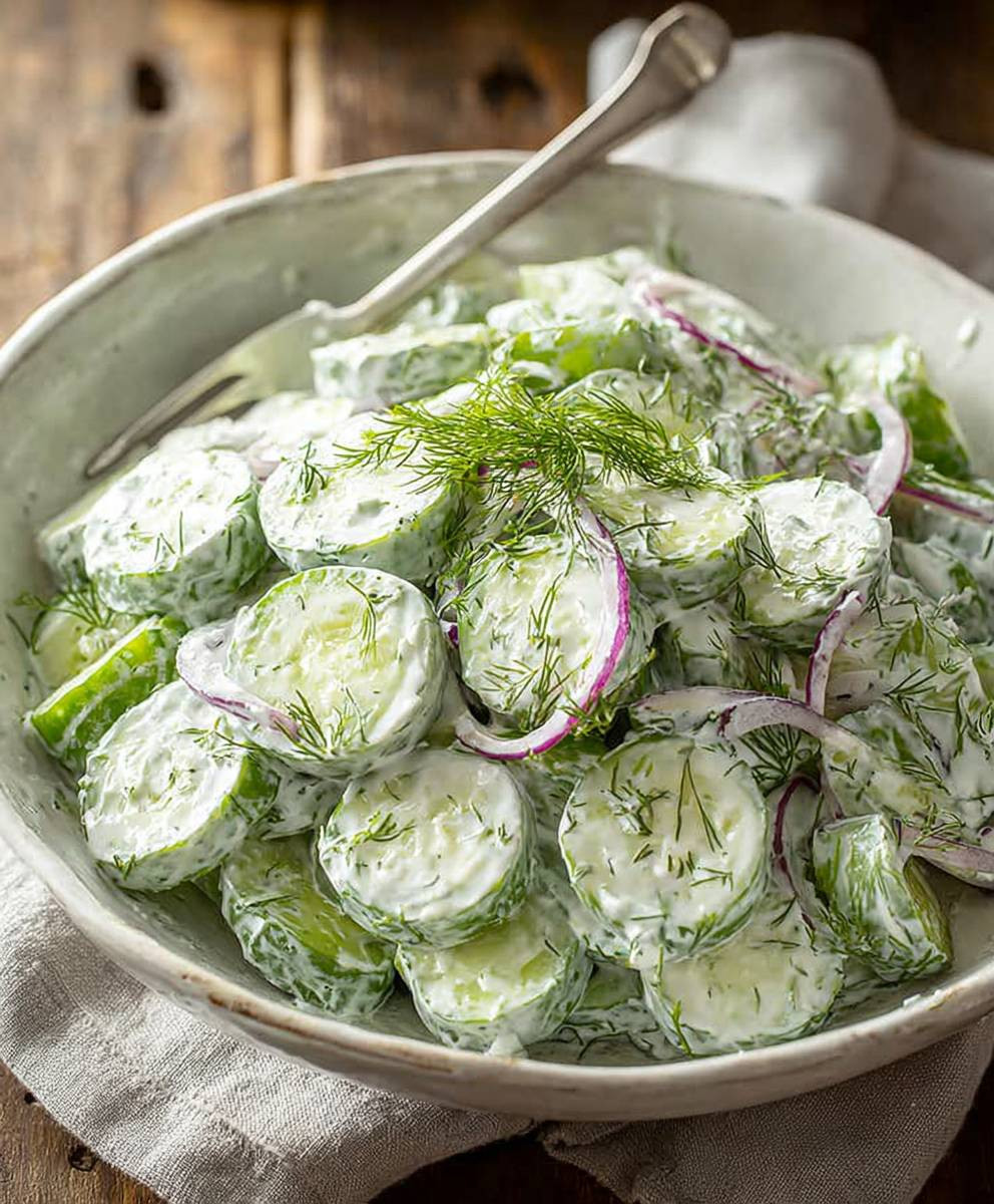Cremiger Gurkensalat einfach zubereiten