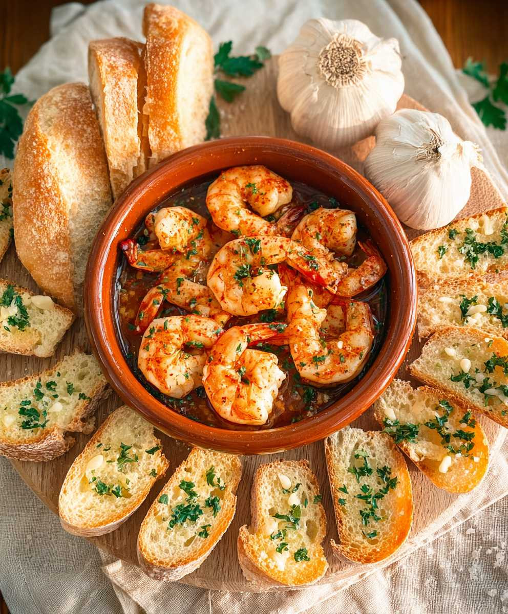 Spanische Knoblauchgarnelen mit Knoblauchtoast