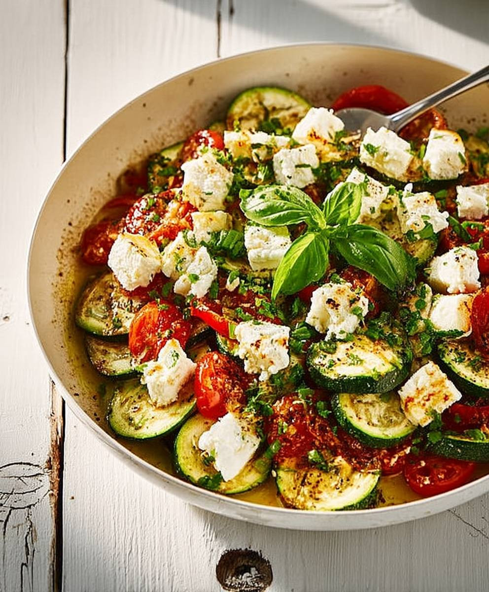 Tomaten Zucchini Pfanne mit Feta
