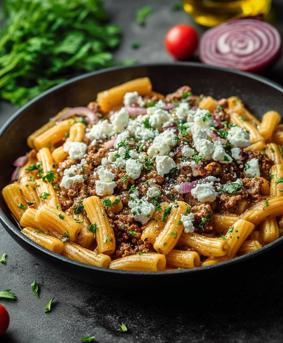 Nudel Hackfleisch Pfanne Feta