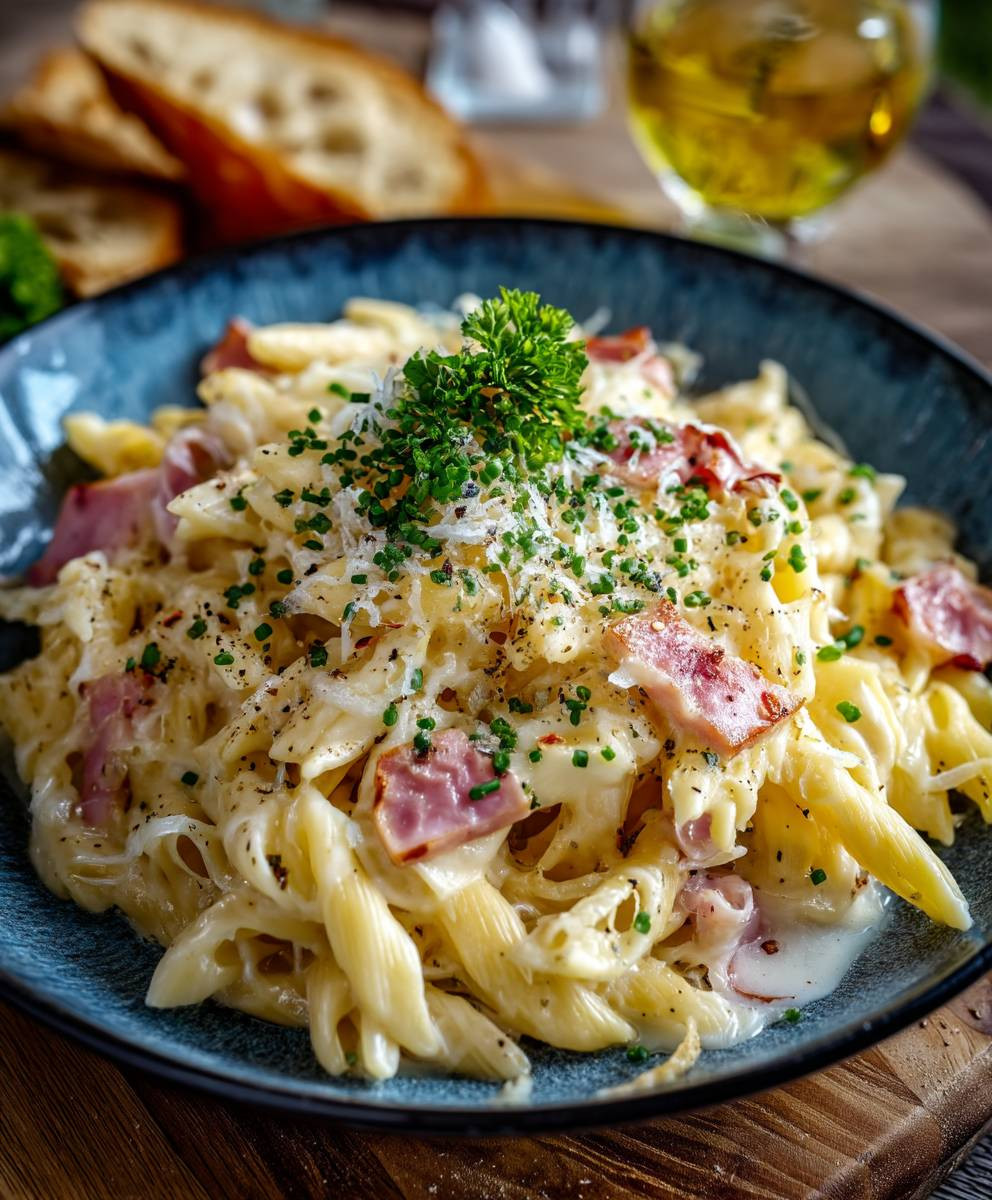 Nudeln mit Schinken und Käse