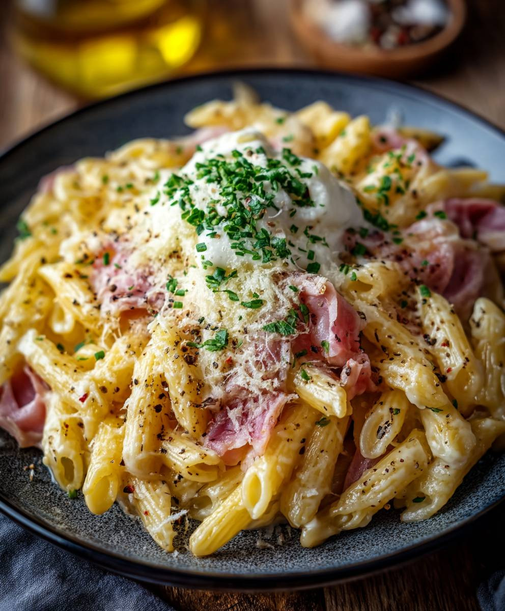 Nudeln mit Schinken und Käse