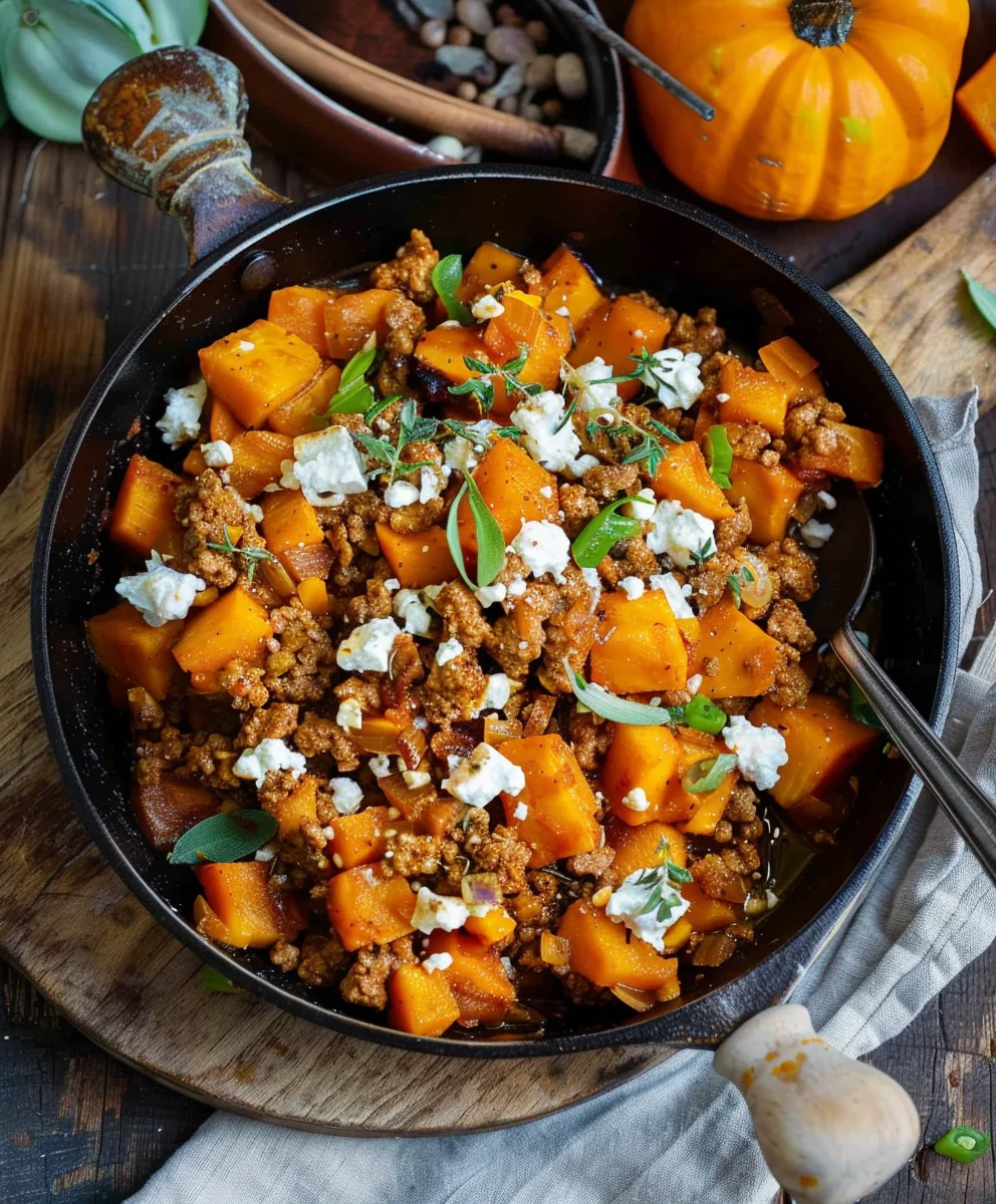 Herzhafte Kürbis-Beef-Feta-Pfanne – Dein neues Feierabendglück!