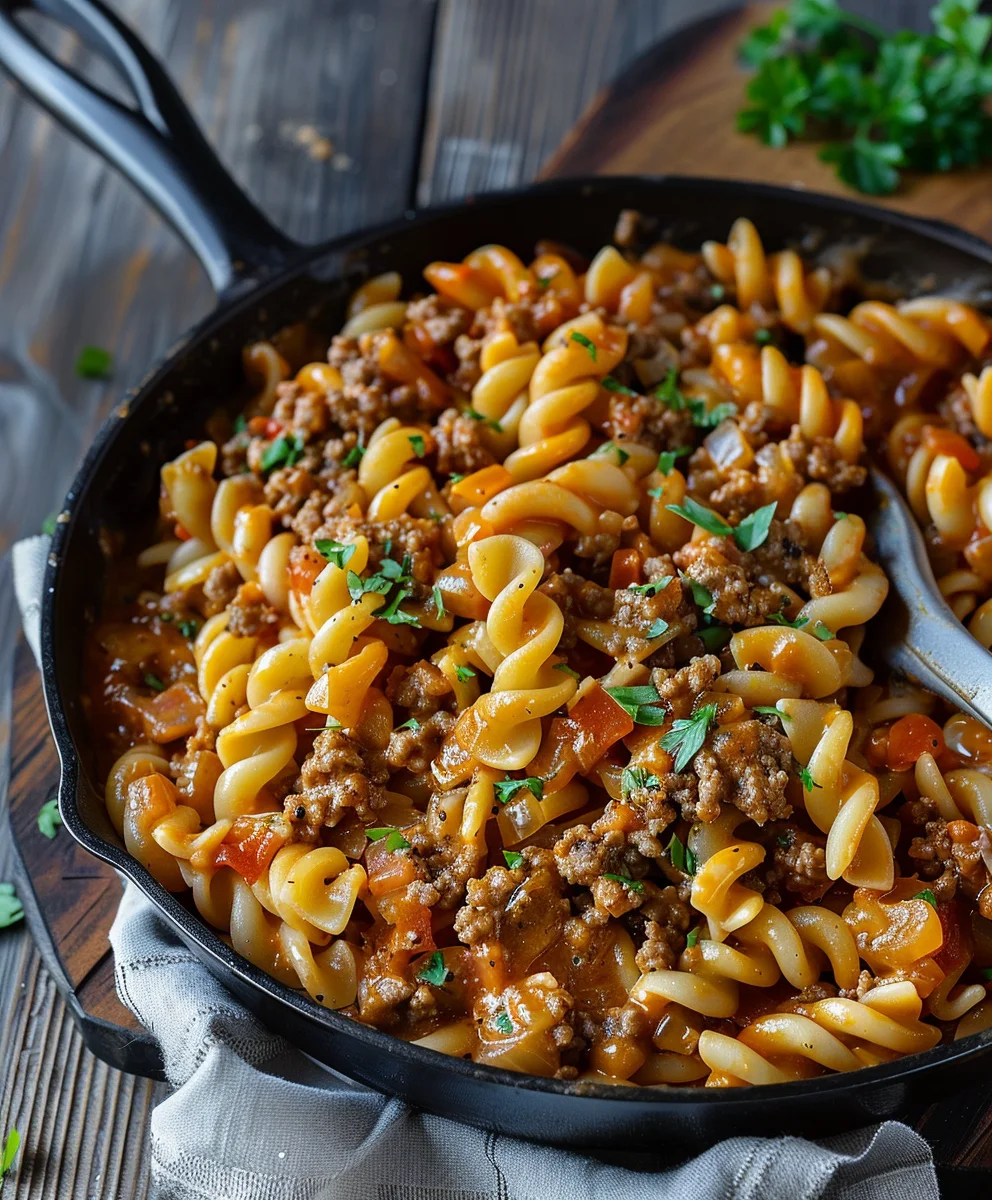 Schnelle Hackfleisch Nudel Pfanne